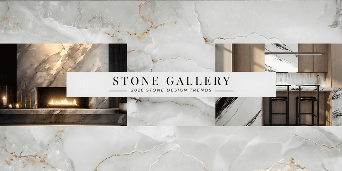 Stylish stone design trends featuring a fireplace, kitchen, and elegant marble surfaces