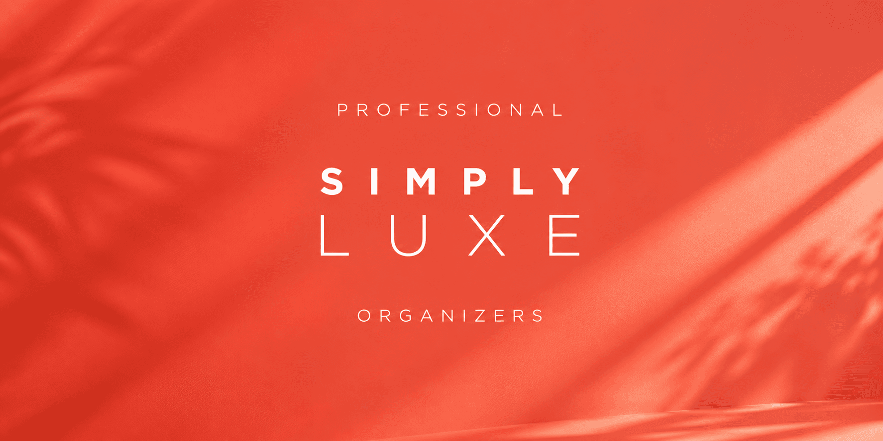 Minimalist logo design for Simply Luxe Organizers on a coral background with shadow effects