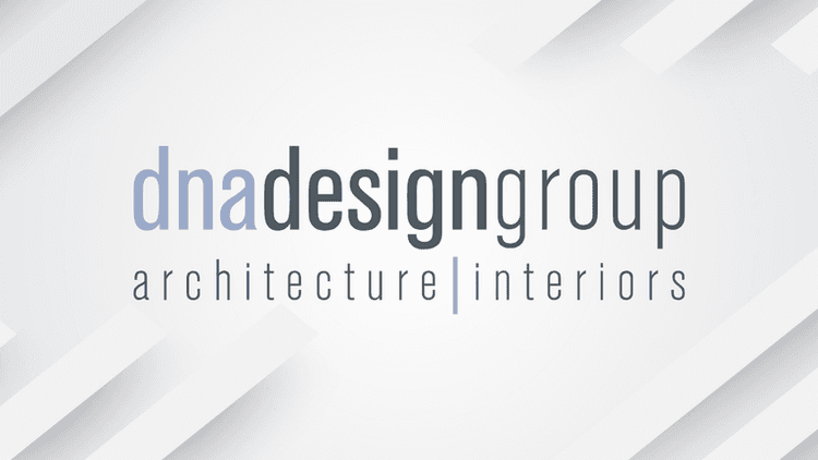 DNA Design Group architecture and interiors logo on a light geometric background.