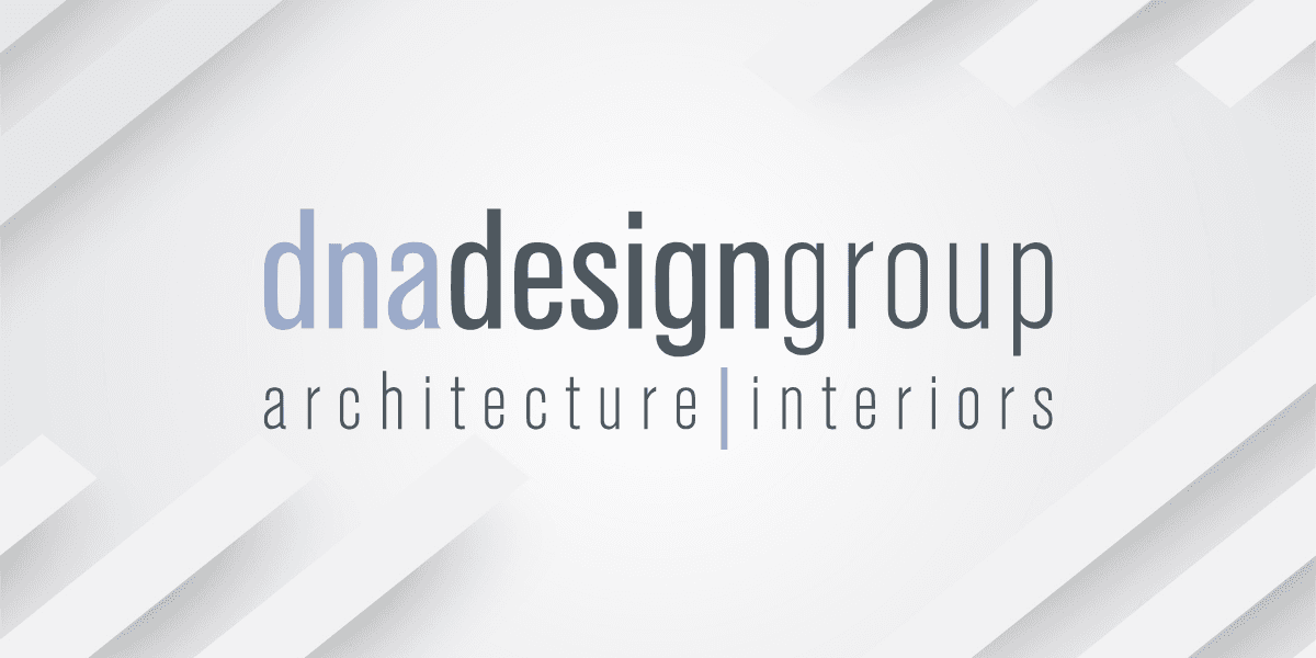 DNA Design Group architecture and interiors logo on a light geometric background.