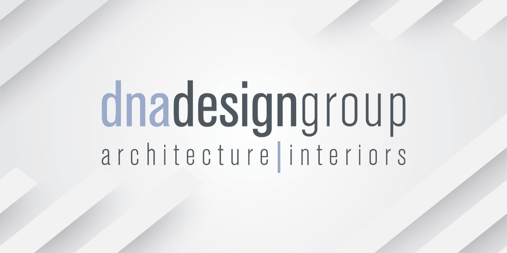 DNA Design Group architecture and interiors logo on a light geometric background.