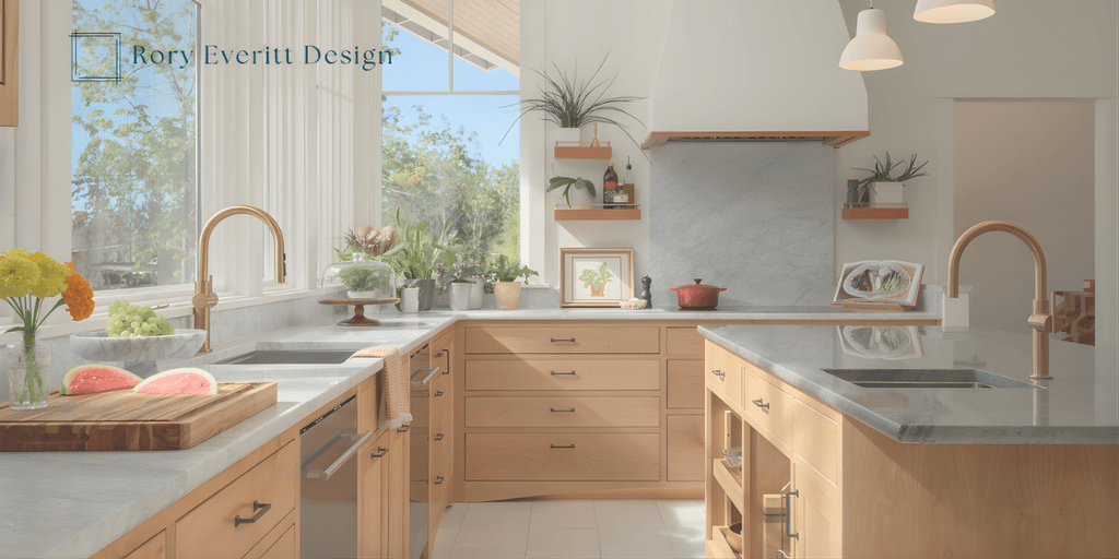 "Elegant, well-designed kitchen from Rory Everitt Design, showcasing luxury interiors, custom cabinetry, and natural light, emphasizing functional beauty."