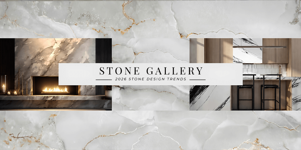 Stylish stone design trends featuring a fireplace, kitchen, and elegant marble surfaces