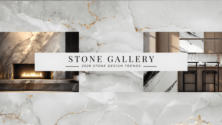 Stylish stone design trends featuring a fireplace, kitchen, and elegant marble surfaces