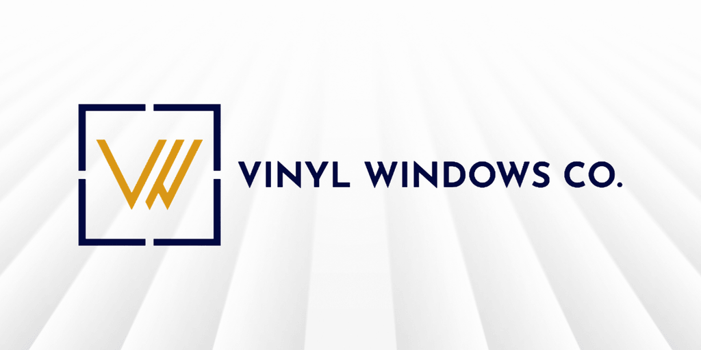 Logo for Vinyl Windows Co. with stylized letters and a geometric frame design
