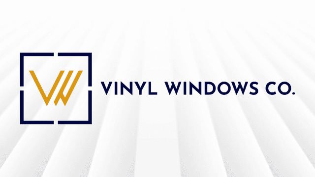 Logo for Vinyl Windows Co. with stylized letters and a geometric frame design