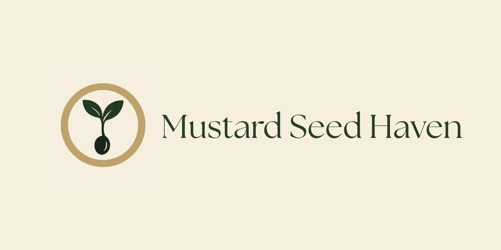 Logo for Mustard Seed Haven featuring a seedling inside a circular design