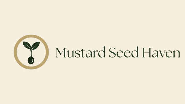 Logo for Mustard Seed Haven featuring a seedling inside a circular design