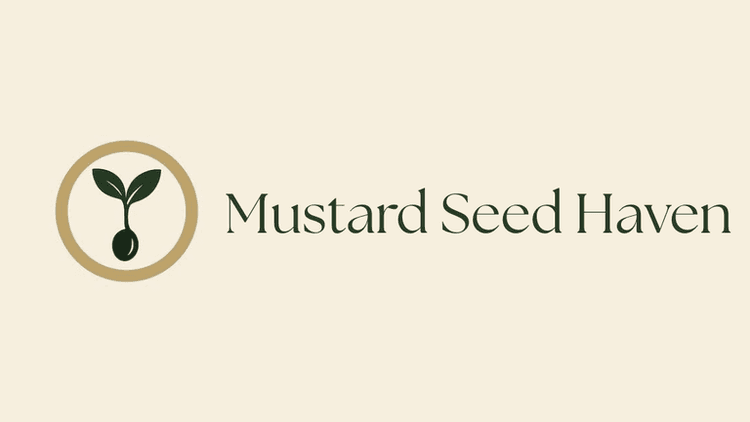 Logo for Mustard Seed Haven featuring a seedling inside a circular design