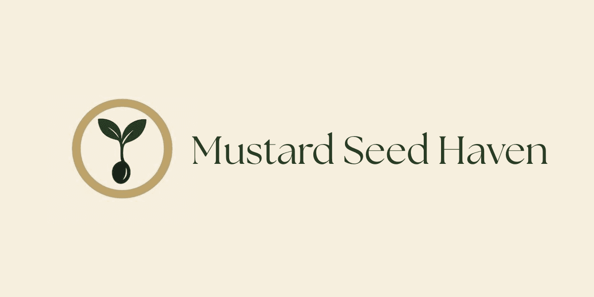 Logo for Mustard Seed Haven featuring a seedling inside a circular design
