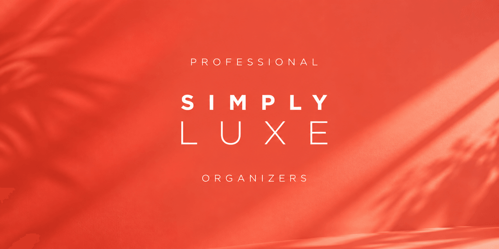 Minimalist logo design for Simply Luxe Organizers on a coral background with shadow effects