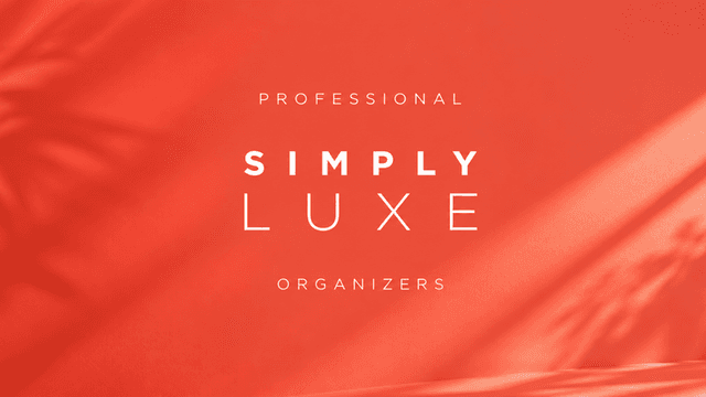 Minimalist logo design for Simply Luxe Organizers on a coral background with shadow effects