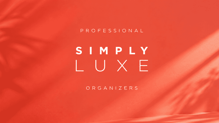 Minimalist logo design for Simply Luxe Organizers on a coral background with shadow effects