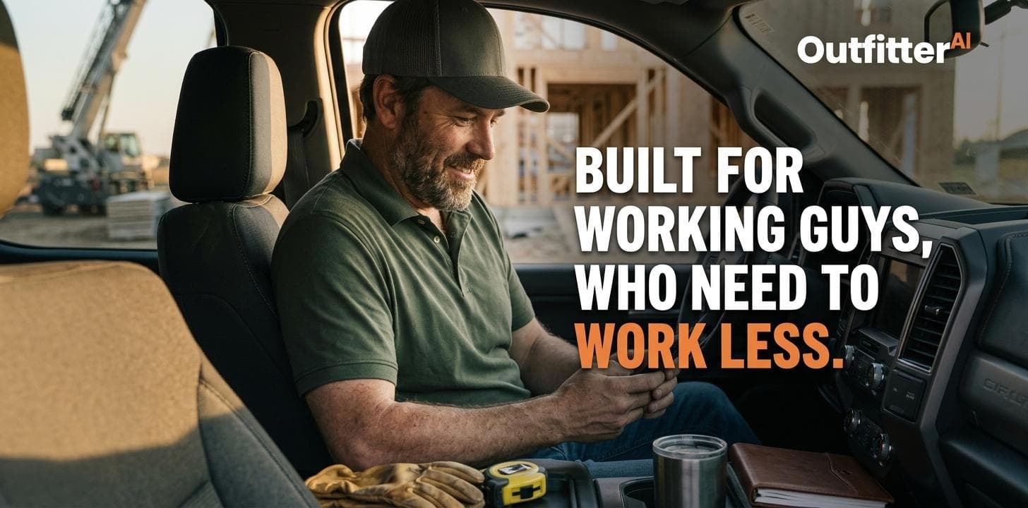 Man in a truck smiles while holding a coffee, with construction in the background