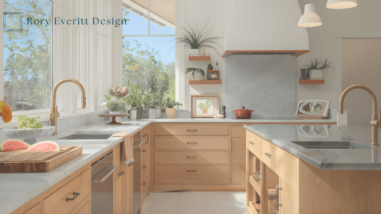 "Elegant, well-designed kitchen from Rory Everitt Design, showcasing luxury interiors, custom cabinetry, and natural light, emphasizing functional beauty."