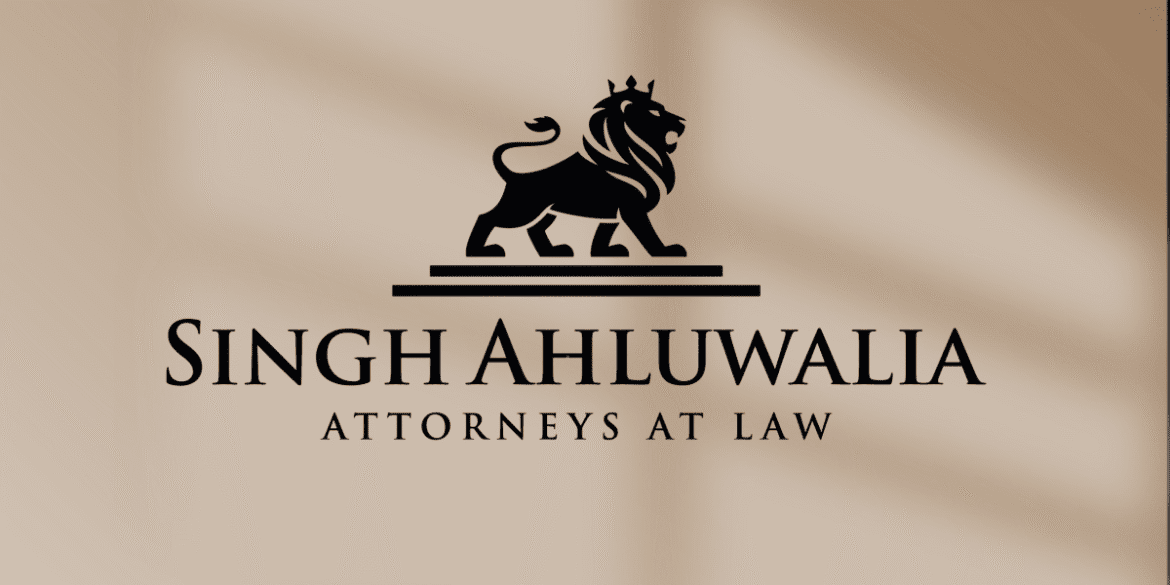 Singh Ahluwalia Attorneys at Law logo with a lion symbol, representing strength, justice, and compassionate legal advocacy.